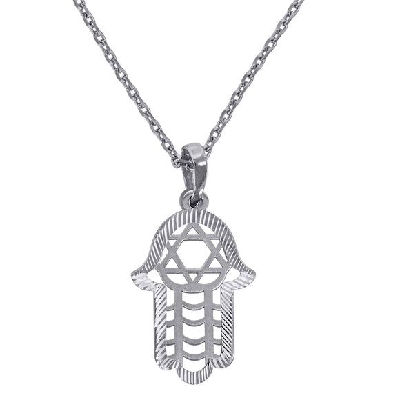925 Sterling Silver Women Rolo Link Humsa Necklace