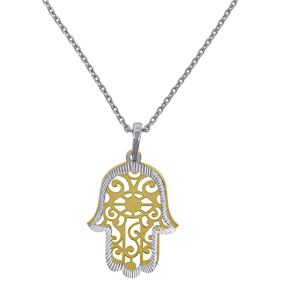 925 Sterling Silver Yellow-Tone Women Rolo Link Humsa Necklace