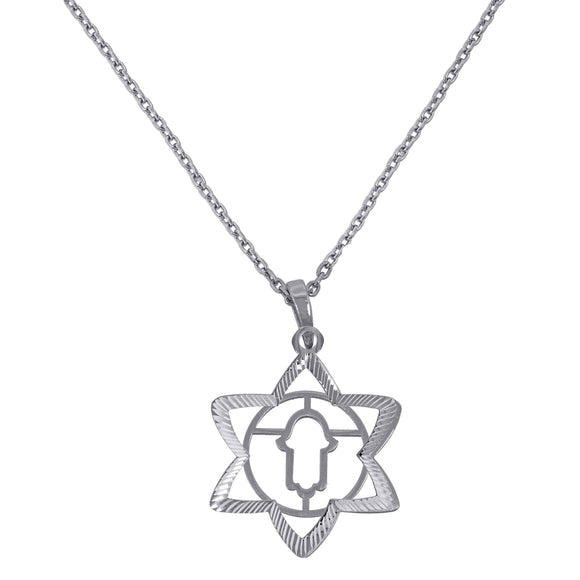 925 Sterling Silver Women Rolo Link Star Of David Necklace