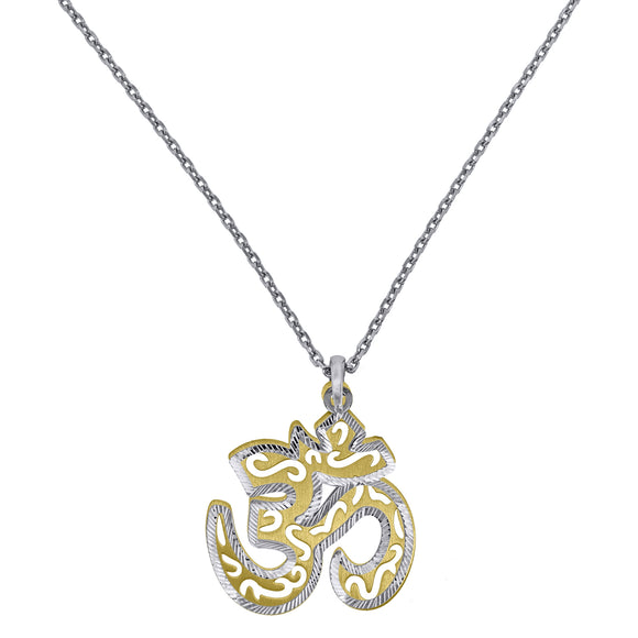 925 Sterling Silver Yellow-Tone Women Rolo Link Ohm Necklace