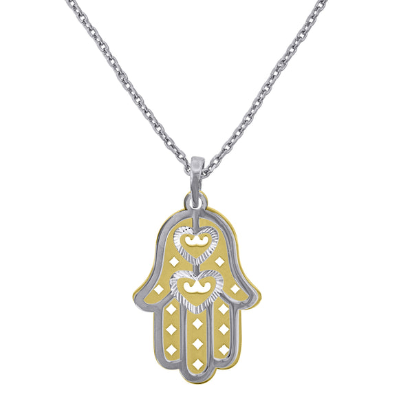 925 Sterling Silver Yellow-Tone Women Rolo Link Humsa Necklace