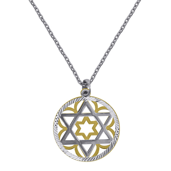 925 Sterling Silver Yellow-Tone Women Rolo Link Star Of David Necklace
