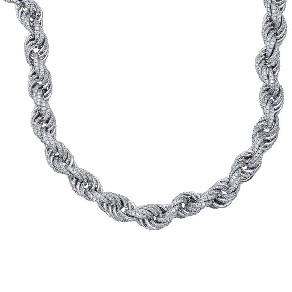 925 Sterling Silver Men Cubic Zirconia Iced Rope 11mm Chain Size 28 Inches