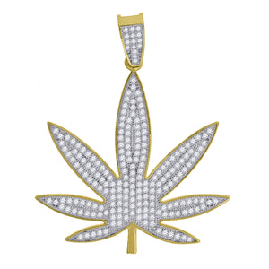 10kt Two-Tone Gold Unisex Cubic-Zirconia Fashion Marijuana Leaf Charm Pendant