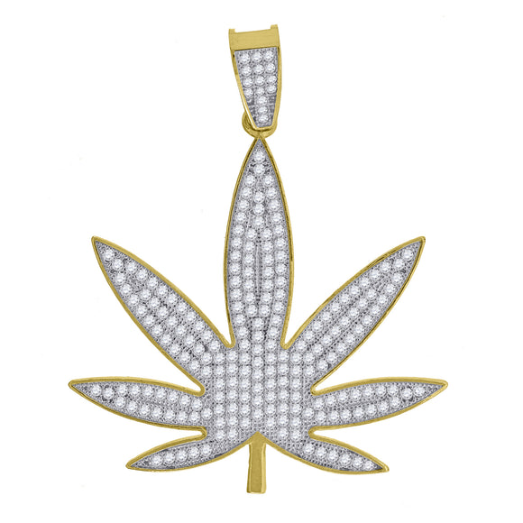 10kt Two-Tone Gold Unisex Cubic-Zirconia Fashion Marijuana Leaf Charm Pendant