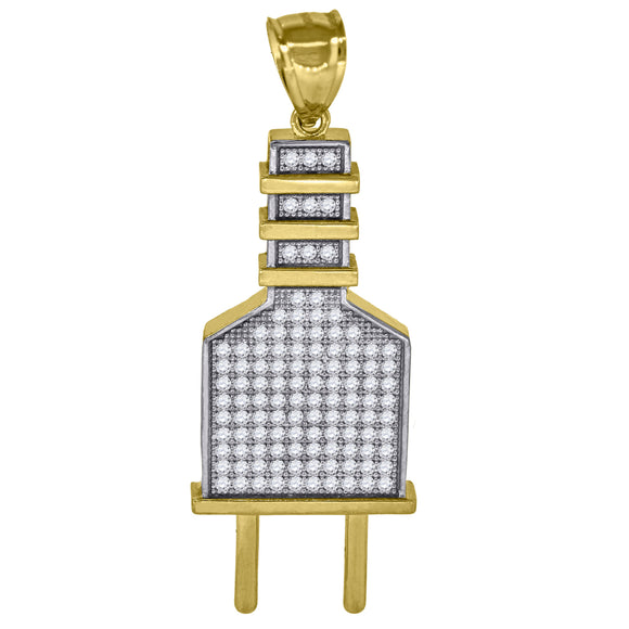 10kt Two-Tone Gold Mens Cubic-Zirconia Occupation Tools Plug Pin Charm Pendant
