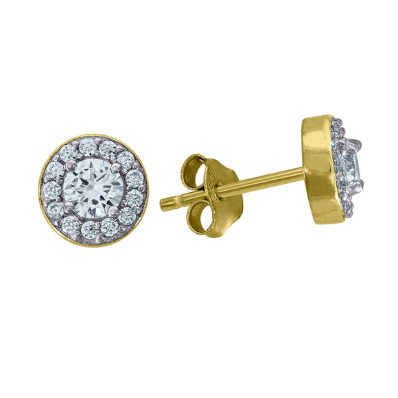 925 Sterling Silver Yellow-tone Womens Cubic Zirconia Round Halo Stud Earrings