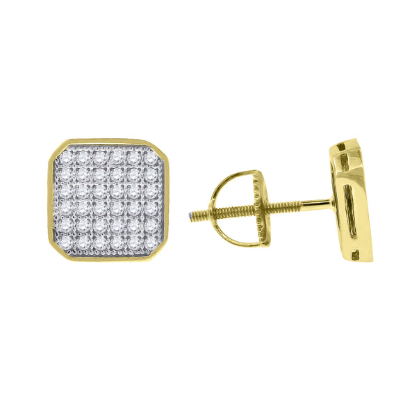 925 Sterling Silver Yellow-tone Unisex Cubic Zirconia Octagon Stud Earrings