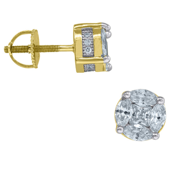 925 Sterling Silver Yellow-tone Womens Princess Cubic Zirconia Round Halo Stud Earrings