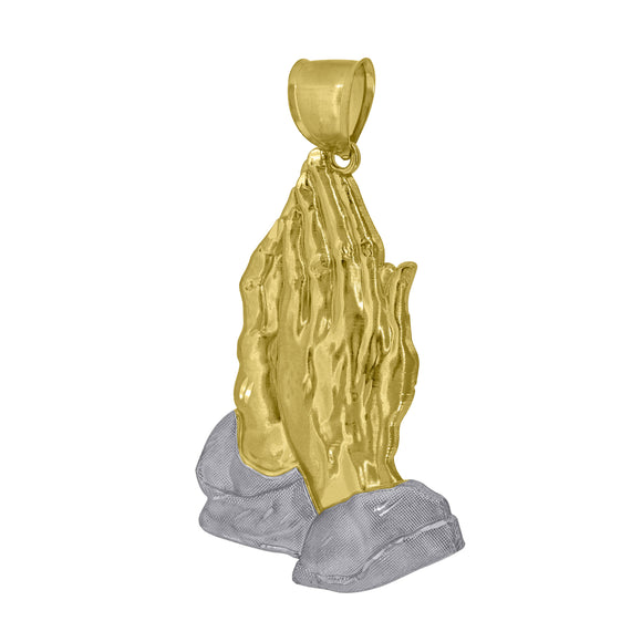 10kt Two-tone Gold Mens Women Praying Hands Religious Charm Pendant