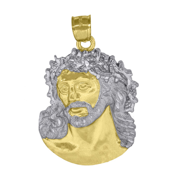 10kt Two-tone Gold Unisex Textured Jesus Face Religious Charm Pendant