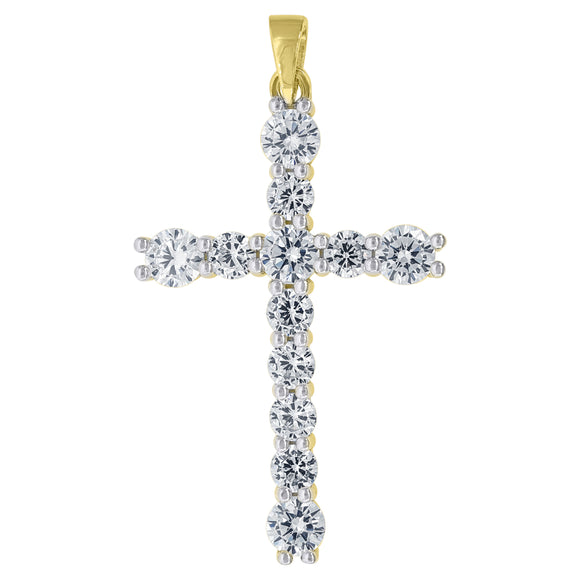 925 Sterling Silver Yellow-tone Unisex CZ Cross Religious Charm Pendant