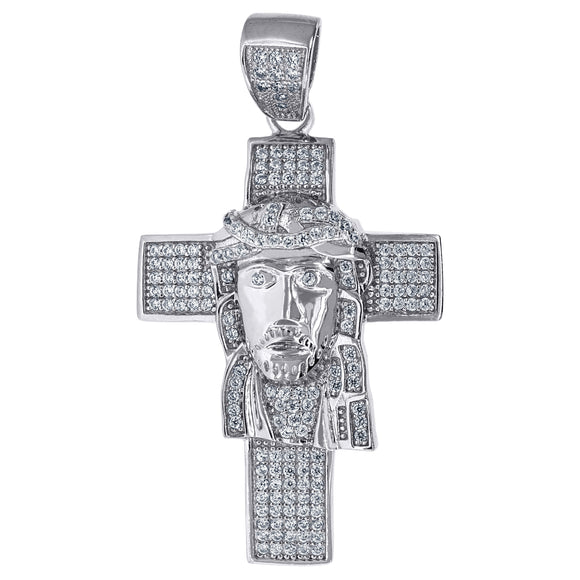 925 Sterling Silver Mens CZ Jesus Cross Religious Charm Pendant
