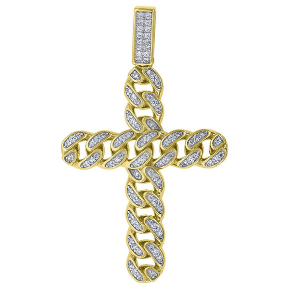 925 Sterling Silver Yellow-tone Unisex CZ Cross Religious Charm Pendant