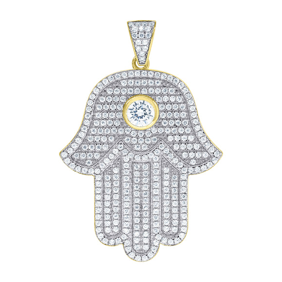 925 Sterling Silver Yellow-tone Mens Cubic Zirconia Religious Hamsa Charm Pendant
