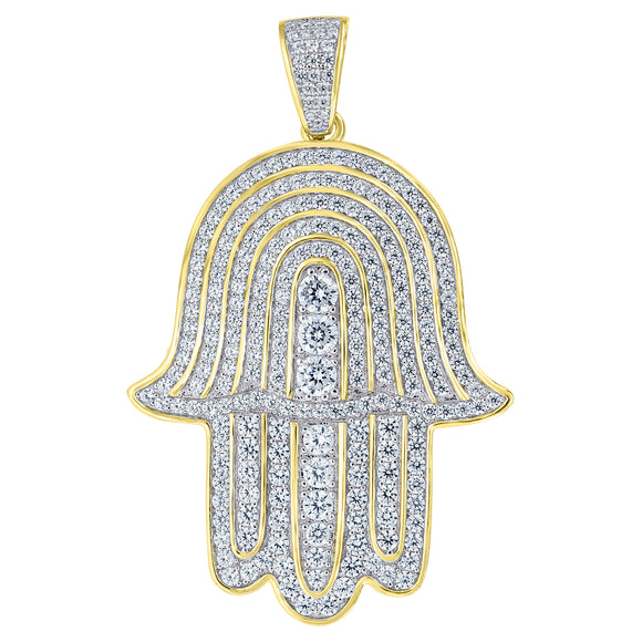 925 Sterling Silver Yellow-tone Mens Cubic Zirconia Religious Hamsa Charm Pendant