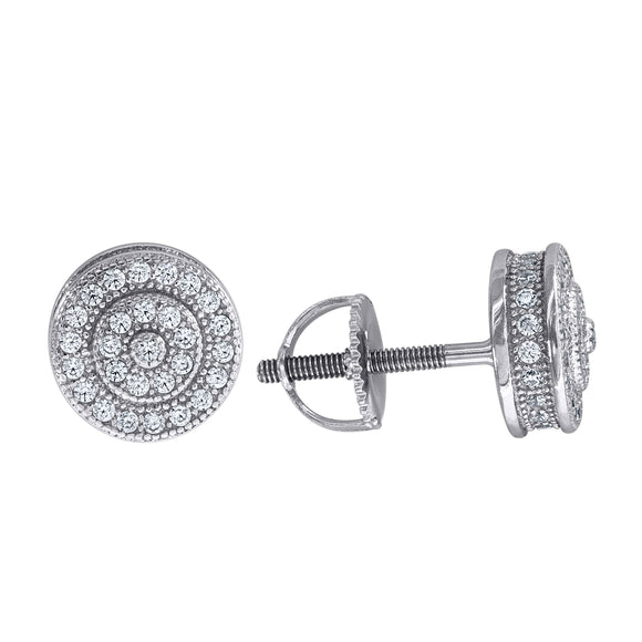 925 Sterling Silver Unisex Cubic Zirconia Round Stud Earrings