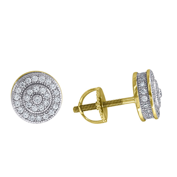 925 Sterling Silver Yellow-tone Unisex Cubic Zirconia Round Stud Earrings
