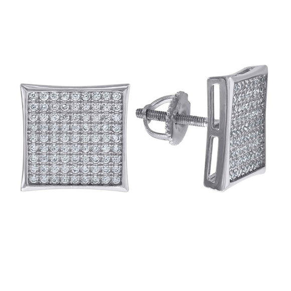 925 Sterling Silver Mens Cubic Zirconia Square Stud Earrings