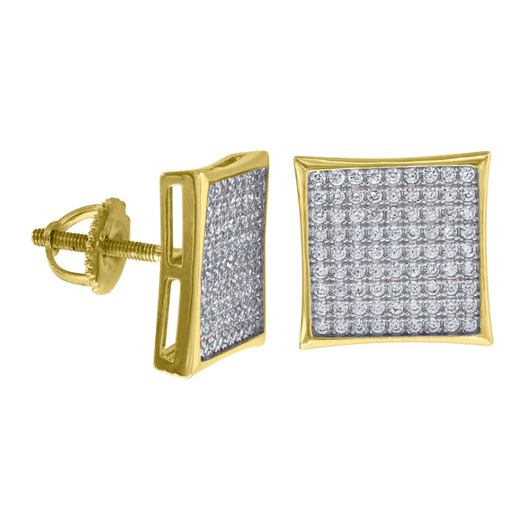 925 Sterling Silver Yellow-tone Mens Cubic Zirconia Square Stud Earrings