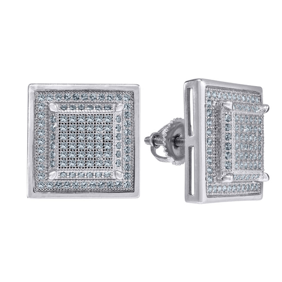 925 Sterling Silver Unisex Cubic Zirconia Square Stud Earrings