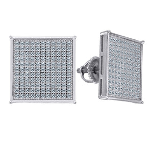 925 Sterling Silver Mens Cubic Zirconia Square Stud Earrings