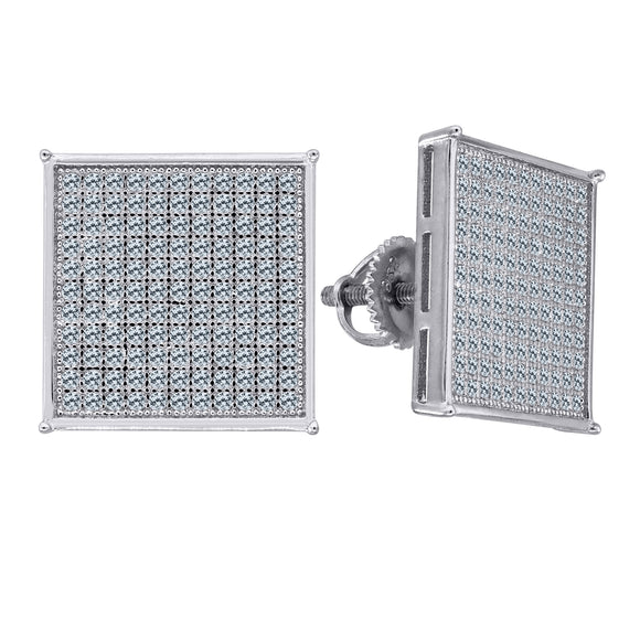 925 Sterling Silver Mens Cubic Zirconia Square Stud Earrings