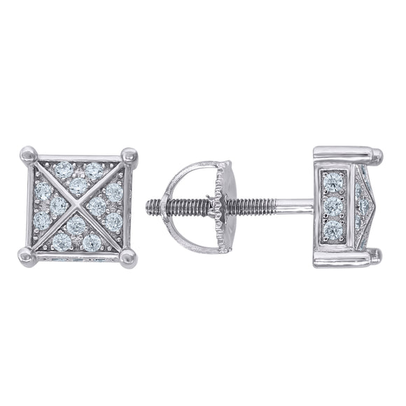 925 Sterling Silver Mens Cubic Zirconia Square Stud Earrings