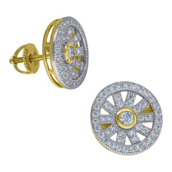 925 Sterling Silver Yellow-Tone Unisex Cubic Zirconia Round Halo Stud Earrings