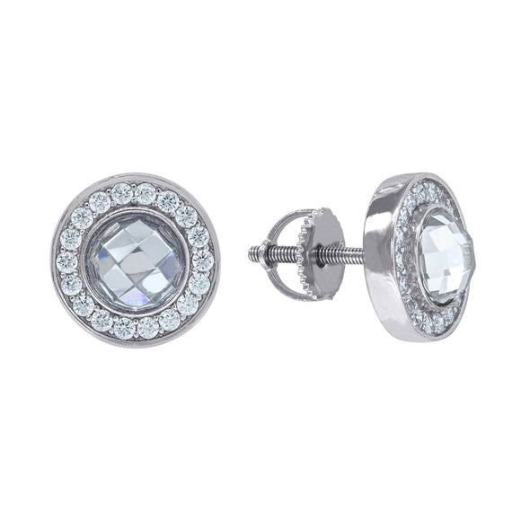 925 Sterling Silver Unisex Cubic Zirconia Round Halo Stud Earrings