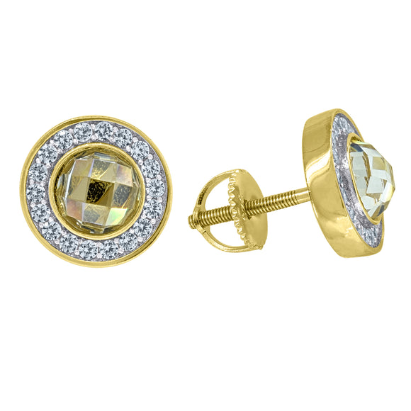 925 Sterling Silver Yellow-tone Unisex Cubic Zirconia Round Halo Stud Earrings