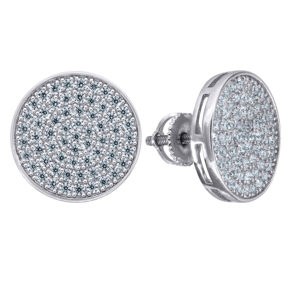 925 Sterling Silver Unisex Cubic Zirconia Round Stud Earrings