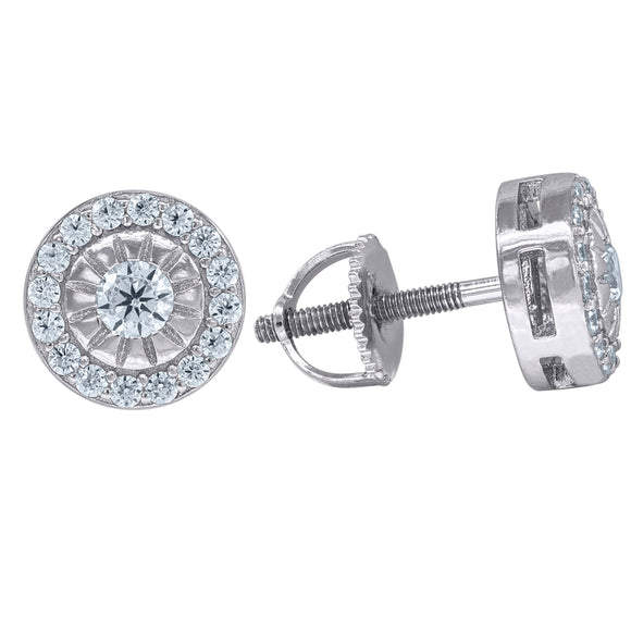 925 Sterling Silver Unisex Cubic Zirconia Round Halo Stud Earrings