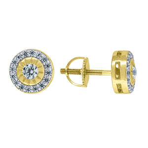 925 Sterling Silver Yellow-tone Unisex Cubic Zirconia Round Halo Stud Earrings