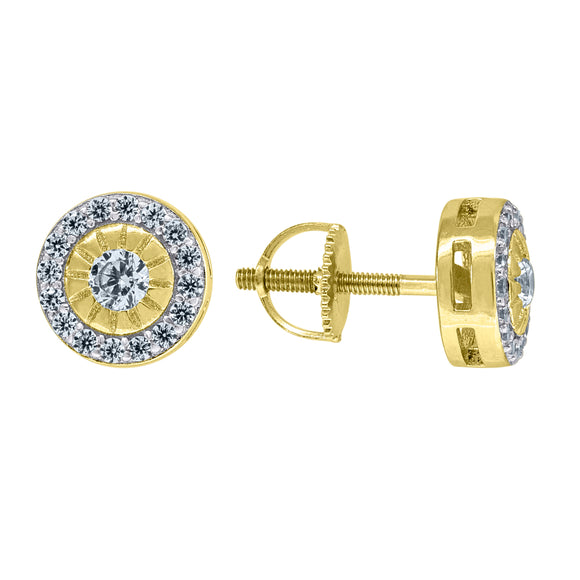925 Sterling Silver Yellow-tone Unisex Cubic Zirconia Round Halo Stud Earrings