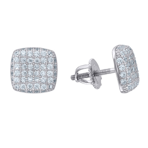 925 Sterling Silver Unisex Cubic Zirconia Square Stud Earrings