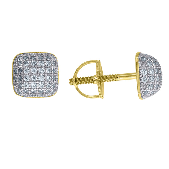 925 Sterling Silver Yellow-tone Unisex Cubic Zirconia Dome Stud Earrings
