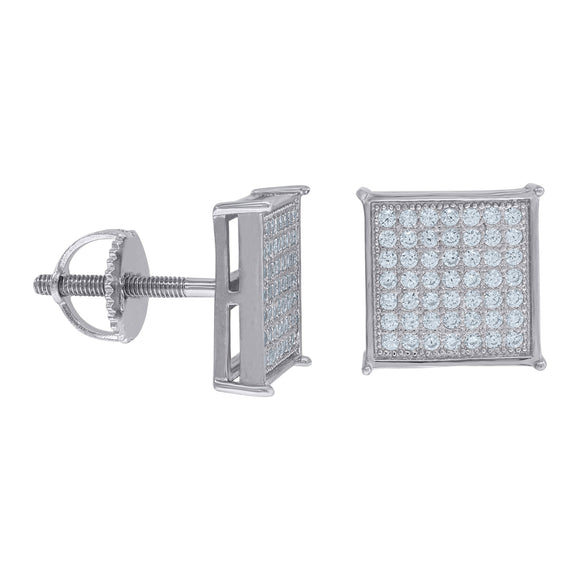 925 Sterling Silver Mens Cubic Zirconia Square Stud Earrings