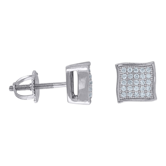 925 Sterling Silver Unisex Cubic Zirconia Square Stud Earrings