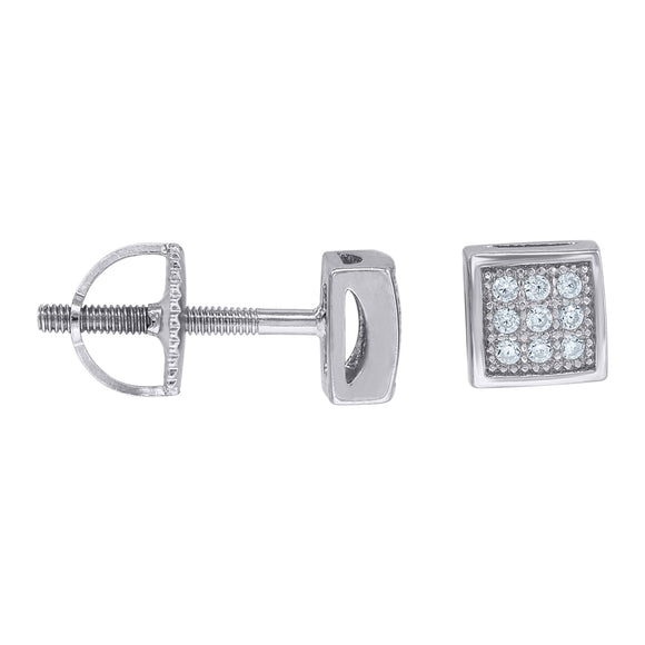 925 Sterling Silver Unisex Cubic Zirconia Square Stud Earrings