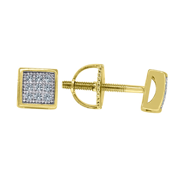 925 Sterling Silver Yellow-tone Unisex Cubic Zirconia Square Stud Earrings