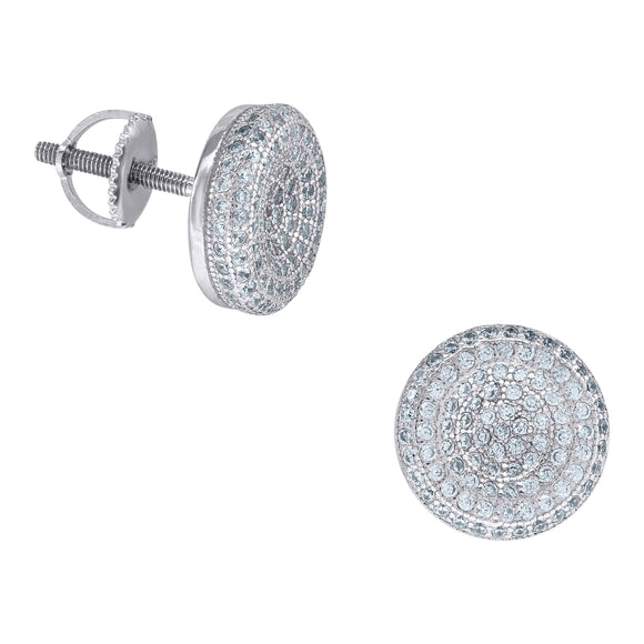 925 Sterling Silver Unisex Cubic Zirconia Round Stud Earrings