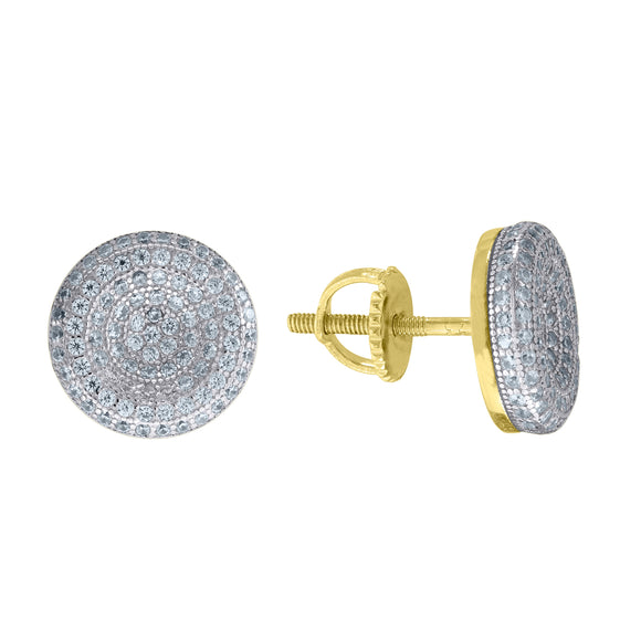 925 Sterling Silver Yellow-tone Unisex Cubic Zirconia Round Stud Earrings