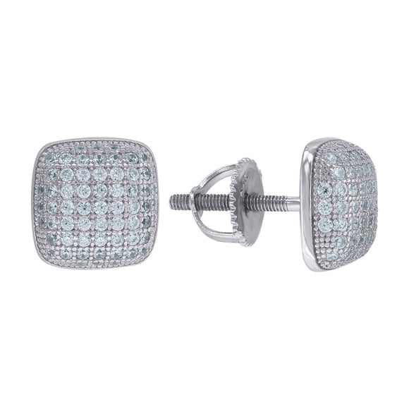 925 Sterling Silver Womens Cubic Zirconia Square Stud Earrings