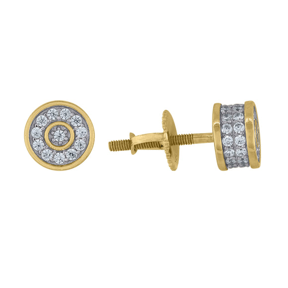 925 Sterling Silver Yellow-tone Unisex Cubic Zirconia Round Stud Earrings