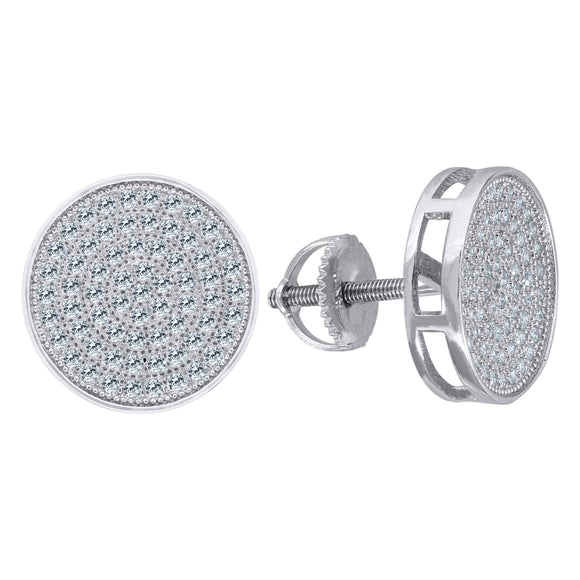 925 Sterling Silver Unisex Cubic Zirconia Round Stud Earrings