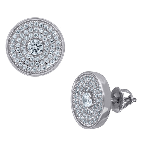 925 Sterling Silver Unisex Cubic Zirconia Round Stud Earrings