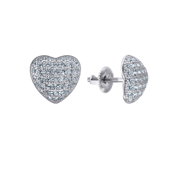 925 Sterling Silver Unisex Cubic Zirconia Heart Stud Earrings