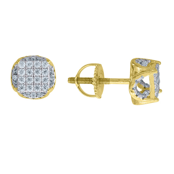 925 Sterling Silver Yellow-tone Unisex Cubic Zirconia Round Stud Earrings
