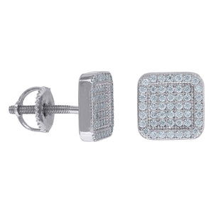 925 Sterling Silver Unisex Cubic Zirconia Square Stud Earrings